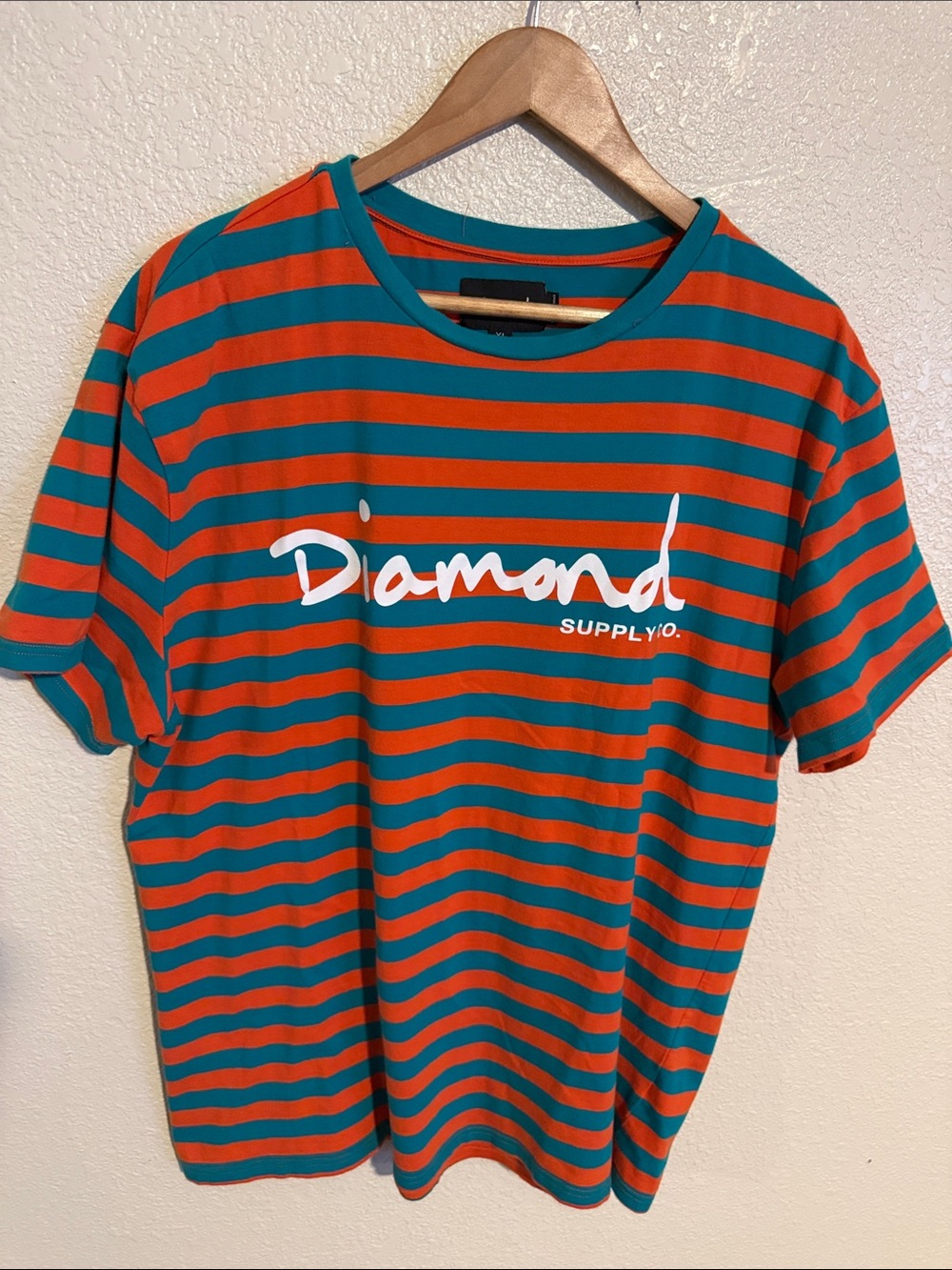 Diamond Supply Co. Teal and Orange Striped Tee
